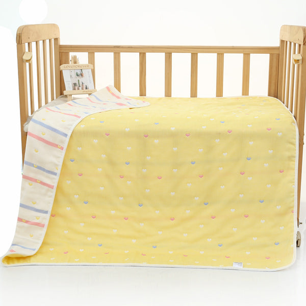 6 Layer Cotton Muslin Baby Infant Blanket Swaddle Cot Bedding 110x110cm Love Heart Yellow