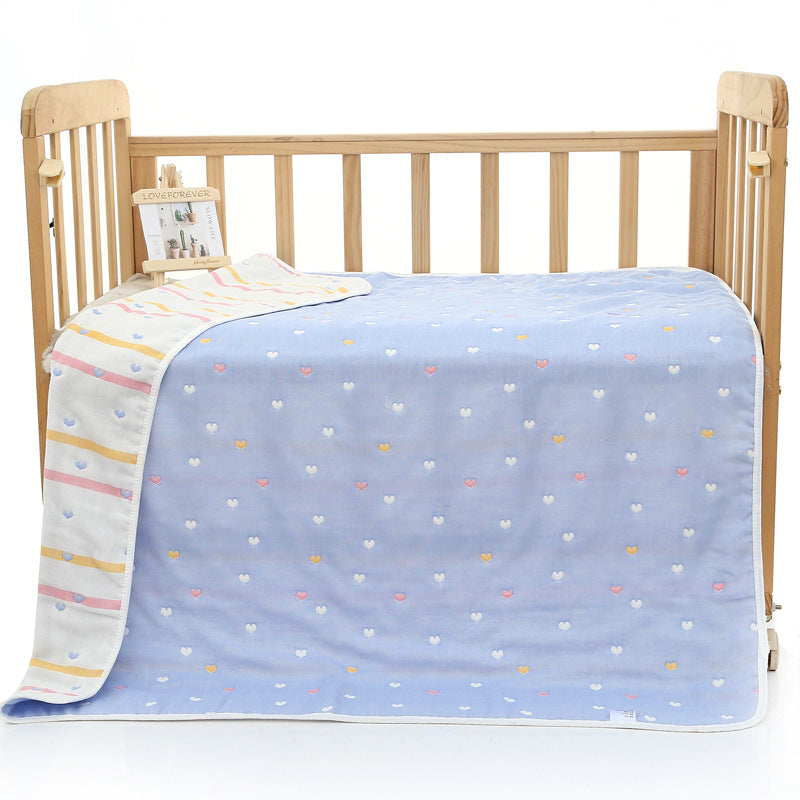 6 Layer Cotton Muslin Baby Infant Blanket Swaddle Cot Bedding 110x110cm Love Heart Blue