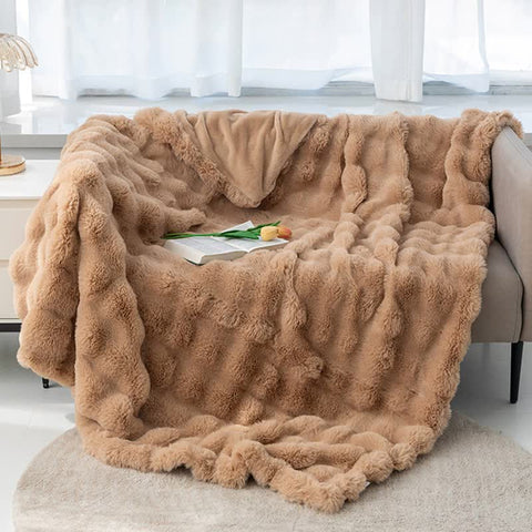Toscana Faux Rabbit Fur Coral Fleece Throw Blanket Rug 130 x 160cm Coffee Brown