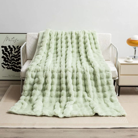 Toscana Faux Rabbit Fur Coral Fleece Throw Blanket Rug 130 x 160cm Green