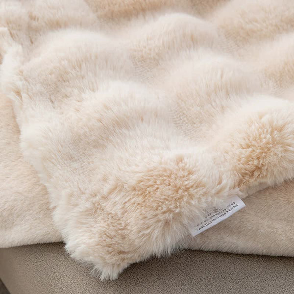 Toscana Faux Rabbit Fur Coral Fleece Throw Blanket Rug 130 x 160cm Apricot