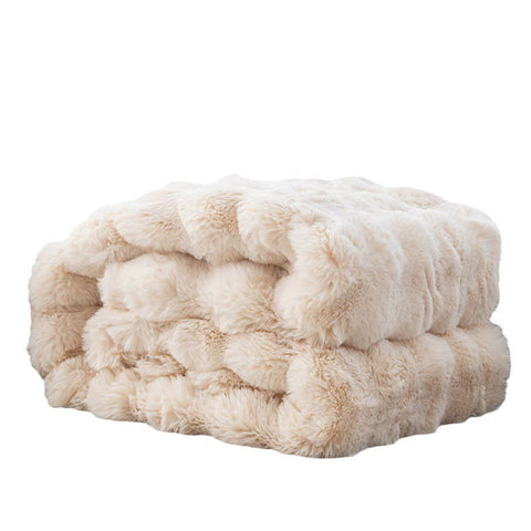 Toscana Faux Rabbit Fur Coral Fleece Throw Blanket Rug 130 x 160cm Apricot