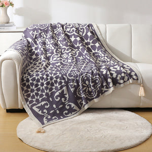 Geometric Pattern Faux Cashmere Blanket Throw Rug 850g 130 x 170cm Grey