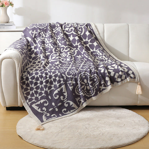 Geometric Pattern Faux Cashmere Blanket Throw Rug 850g 130 x 170cm Grey