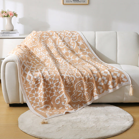 Geometric Pattern Faux Cashmere Blanket Throw Rug 850g 130 x 170cm Apricot