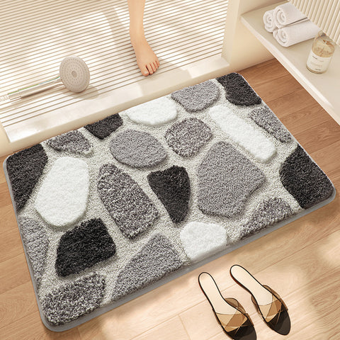 Grey Stone Effect Microfibre Non Slip Bath Mat 60 x 40cm