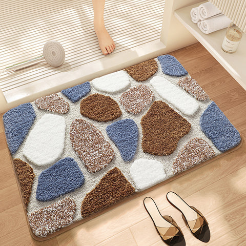Blue Stone Effect Microfibre Non Slip Bath Mat 60 x 40cm