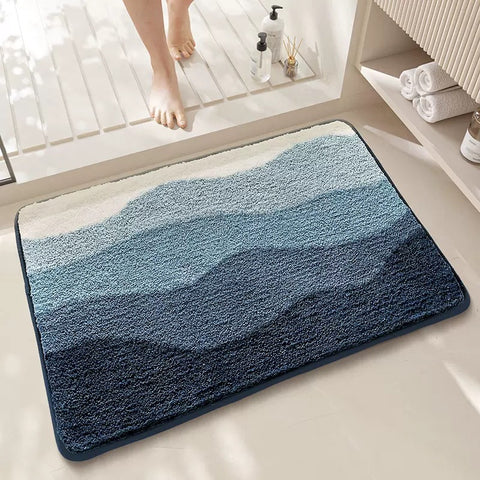 Leaves Microfibre Non Slip Bath Mat 80 x 50cm Blue