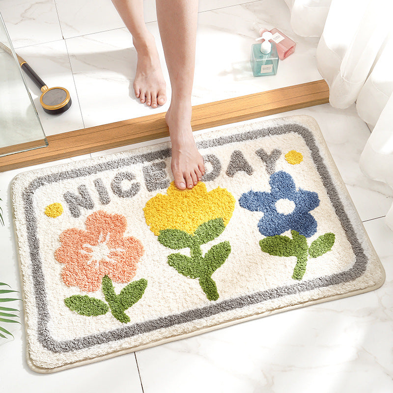Nice Day Floral Flowers Microfibre Non Slip Bath Mat 80 x 50cm