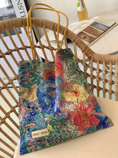 Canvas Tote Shopping Shoulder Bag Vibrant Multicolour Floral Design 33 x 31cm