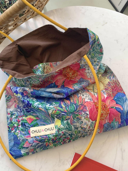 Canvas Tote Shopping Shoulder Bag Vibrant Multicolour Floral Design 33 x 31cm