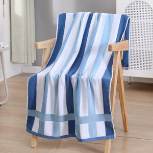 Long Fibre Striped Cotton Bath Towel 140 x 70cm Blue