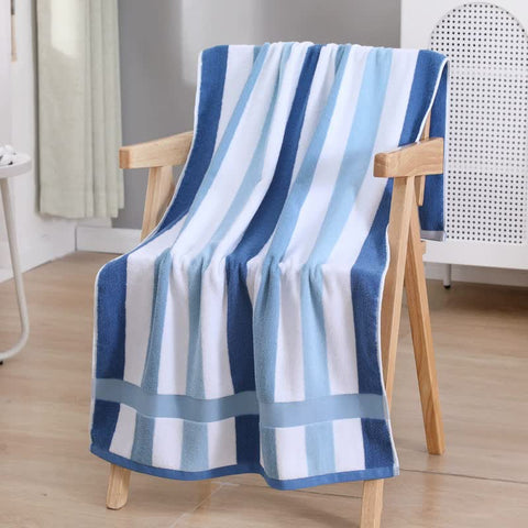 Long Fibre Striped Cotton Bath Towel 140 x 70cm Blue