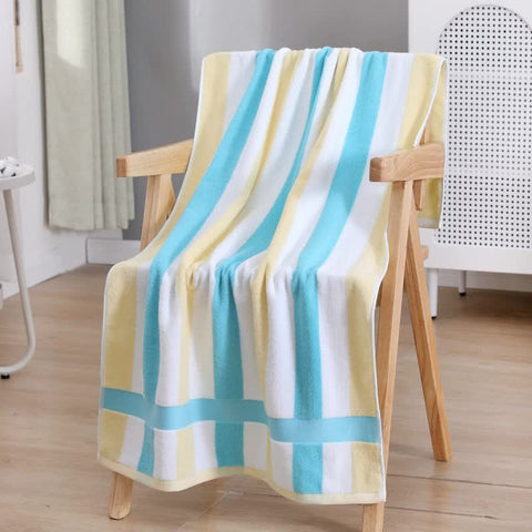 Long Fibre Striped Cotton Bath Towel 140 x 70cm Emerald Brown White