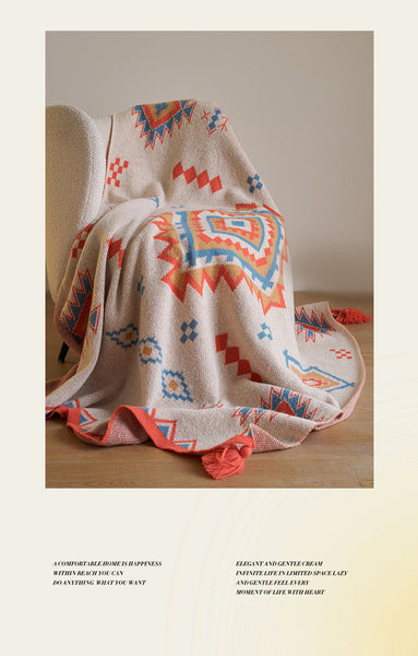 Boho Bohemian Geometric Tassel Throw Blanket Rug 130 x 170cm Orange