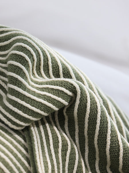 Knitted Acrylic Throw Blanket Rug Fringe 127 x 220cm Striped Green