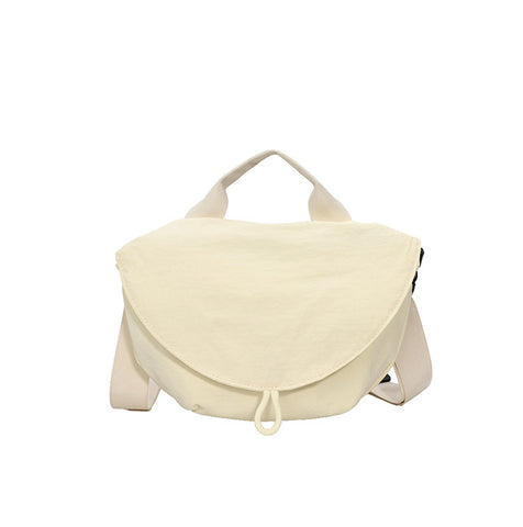 Fabric Crescent Crossbody Shoulder Bag Handbag Adjustable Strap Off White