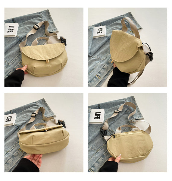 Fabric Crescent Crossbody Shoulder Bag Handbag Adjustable Strap Khaki