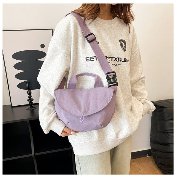 Fabric Crescent Crossbody Shoulder Bag Handbag Adjustable Strap Purple