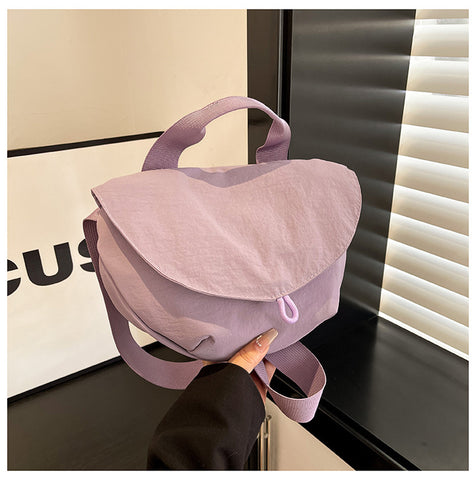 Fabric Crescent Crossbody Shoulder Bag Handbag Adjustable Strap Purple