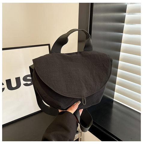 Fabric Crescent Crossbody Shoulder Bag Handbag Adjustable Strap Black