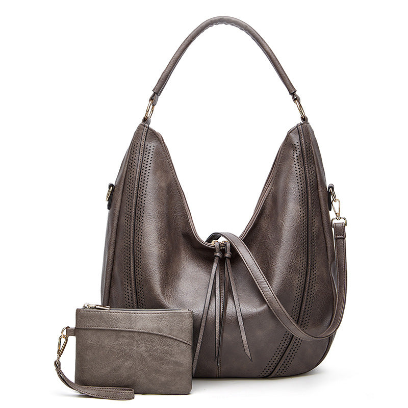 PU Faux Leather Hobo Bag Large Shoulder Tote Coin Purse Grey