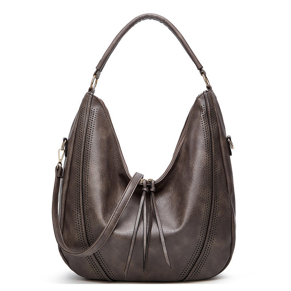 PU Faux Leather Hobo Bag Large Shoulder Tote Coin Purse Grey