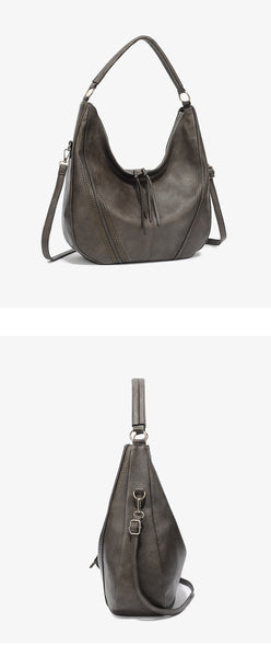 PU Faux Leather Hobo Bag Large Shoulder Tote Coin Purse Grey