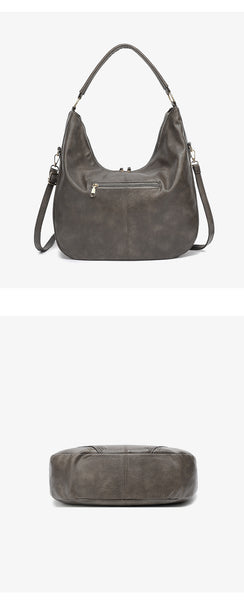 PU Faux Leather Hobo Bag Large Shoulder Tote Coin Purse Grey