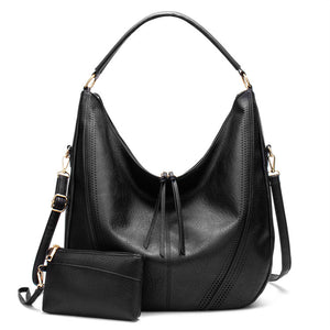 PU Faux Leather Hobo Bag Large Shoulder Tote Coin Purse Black