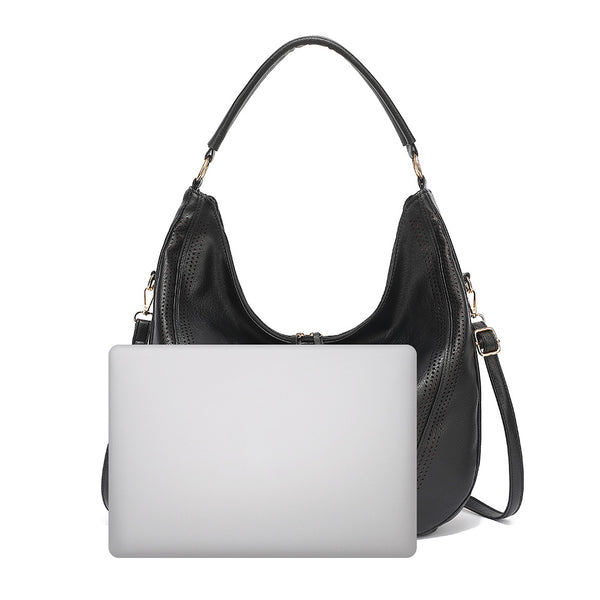 PU Faux Leather Hobo Bag Large Shoulder Tote Coin Purse Black