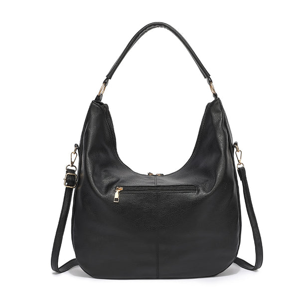 PU Faux Leather Hobo Bag Large Shoulder Tote Coin Purse Black