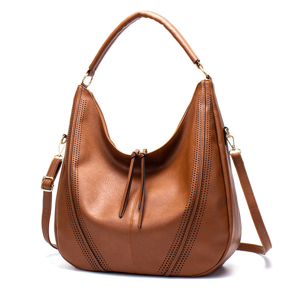 PU Faux Leather Hobo Bag Large Shoulder Tote Coin Purse Brown