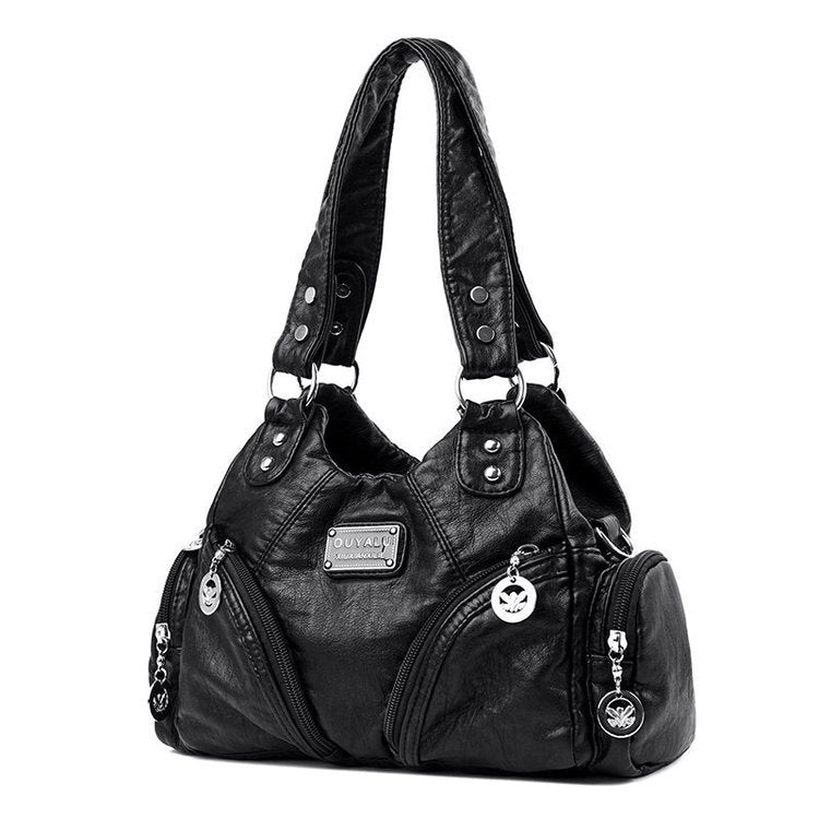 Vintage Look PU Leather Biker Shoulder Crossbody Bag Handbag Black