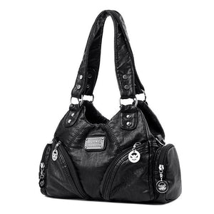 Vintage Look PU Leather Biker Shoulder Crossbody Bag Handbag Black