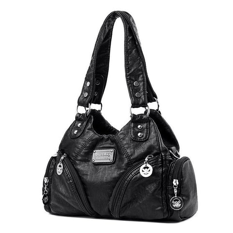 Vintage Look PU Leather Biker Shoulder Crossbody Bag Handbag Black