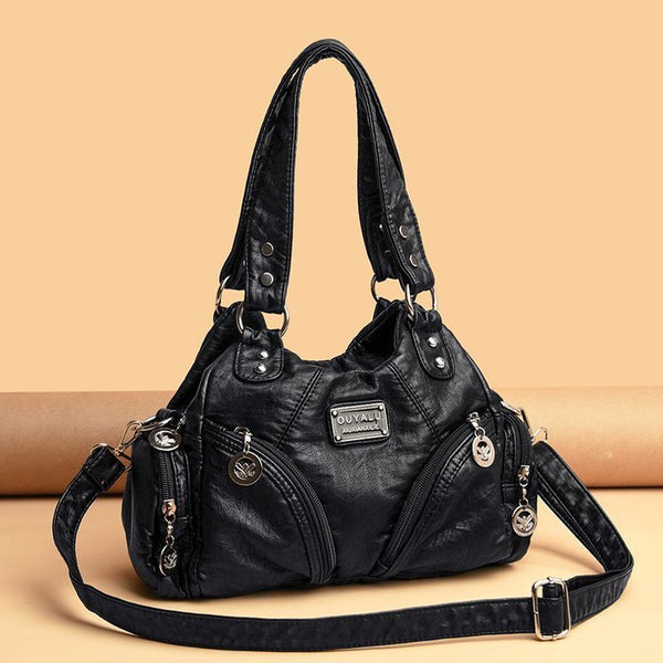 Vintage Look PU Leather Biker Shoulder Crossbody Bag Handbag Black