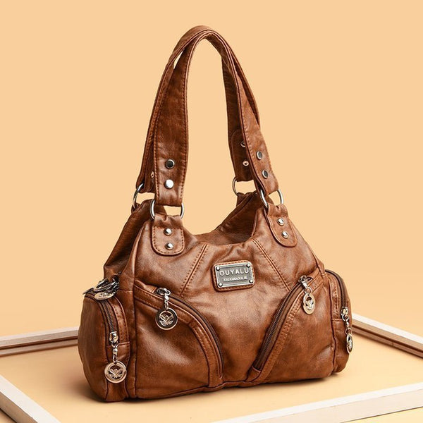 Vintage Look PU Leather Biker Shoulder Crossbody Bag Handbag Brown
