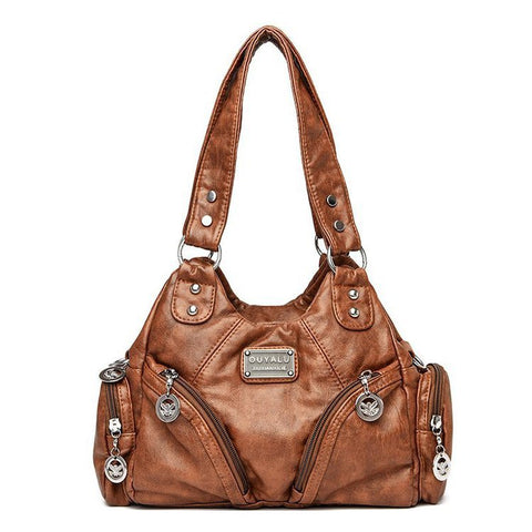 Vintage Look PU Leather Biker Shoulder Crossbody Bag Handbag Brown