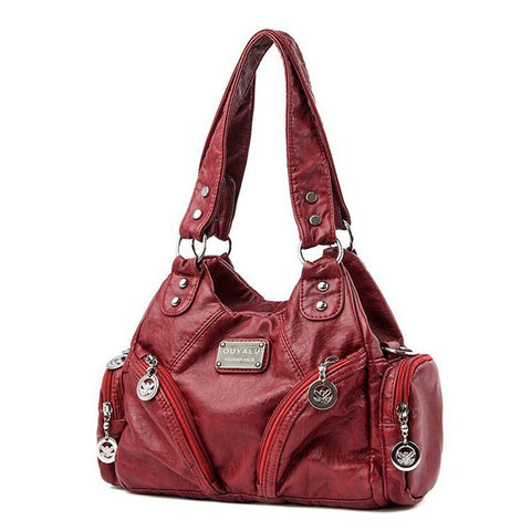 Vintage Look PU Leather Biker Shoulder Crossbody Bag Handbag Red