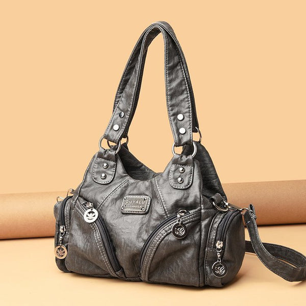 Vintage Look PU Leather Biker Shoulder Crossbody Bag Handbag Grey
