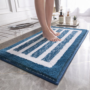 Non Slip Absorbent Bath Mat Rug 90 x 60cm Blue Stripe