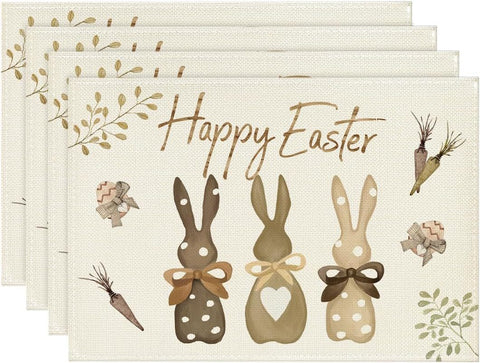 Set of 4 Cotton Linen Table Place Mats Placemats 45 x 30cm Happy Easter Bunnies