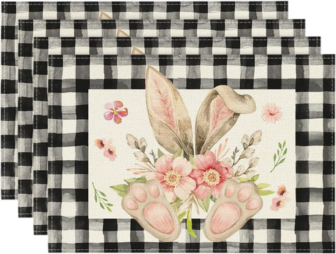 Set of 4 Cotton Linen Table Place Mats Placemats 45 x 30cm Easter Rabbit Bunny