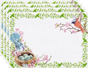 Set of 4 Cotton Linen Table Place Mats Placemats 45 x 30cm Birds Nesting