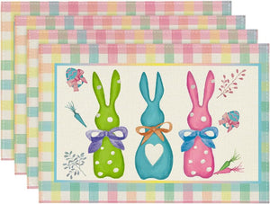 Set of 4 Cotton Linen Table Place Mats Placemats 45 x 30cm Easter Bunnies Pastel