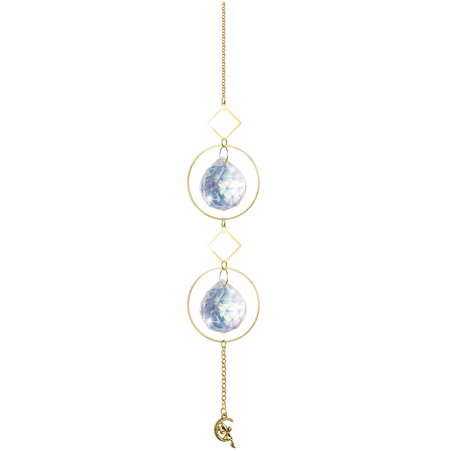 4 x Crystal Sun Catcher Suncatchers Circle Diamond Moon Fairy For Window 31cm