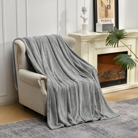 Soft Flannel Jacquard Weave Throw Blanket Rug 152 x 127cm Grey