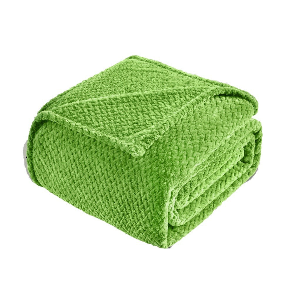 Soft Flannel Jacquard Weave Throw Blanket Rug 152 x 127cm Green