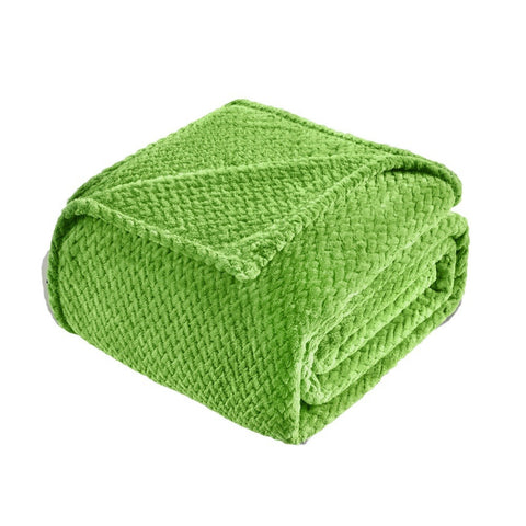 Soft Flannel Jacquard Weave Throw Blanket Rug 152 x 127cm Green